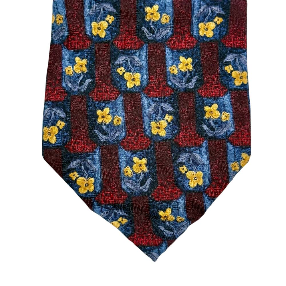 VTG Jimmy V Lesley Visser Collection Floral Geometric 100% Silk Neck Tie Mens